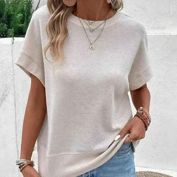 Casual Solid Batwing Sleeve Tee - Picture 1 of 5